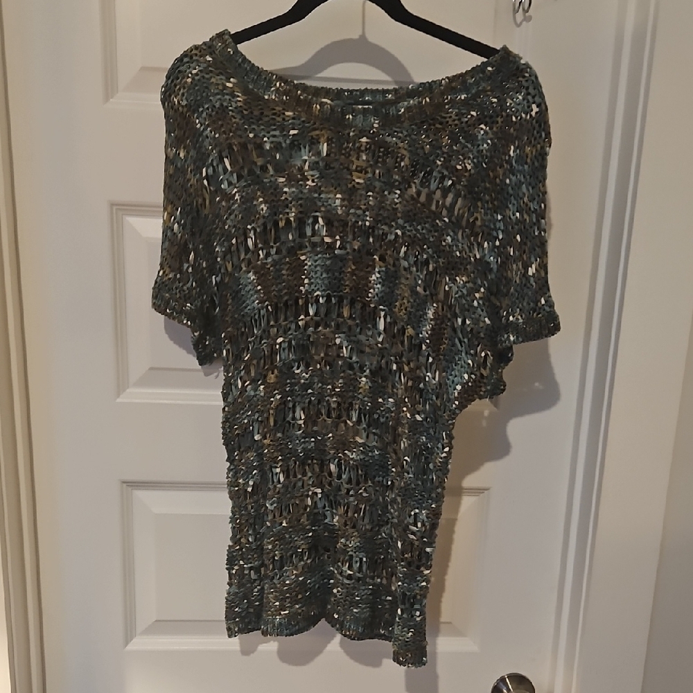 LOW $4.99 SHIPPING. Chico's BLUE And GRAY OPEN WEAVE SUMMER SWEATER